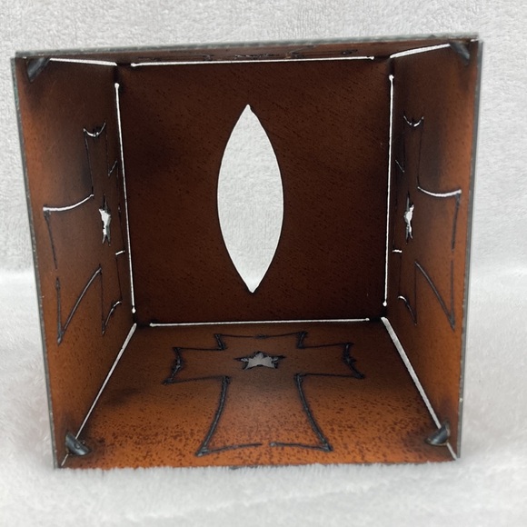 Rustic Cross Tissue Box Cover Heavy Metal 5.5” - Picture 9 of 11